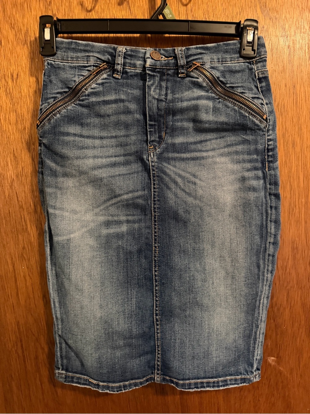 Women's Blue Denim Pencil Skirt with Zip Detail
